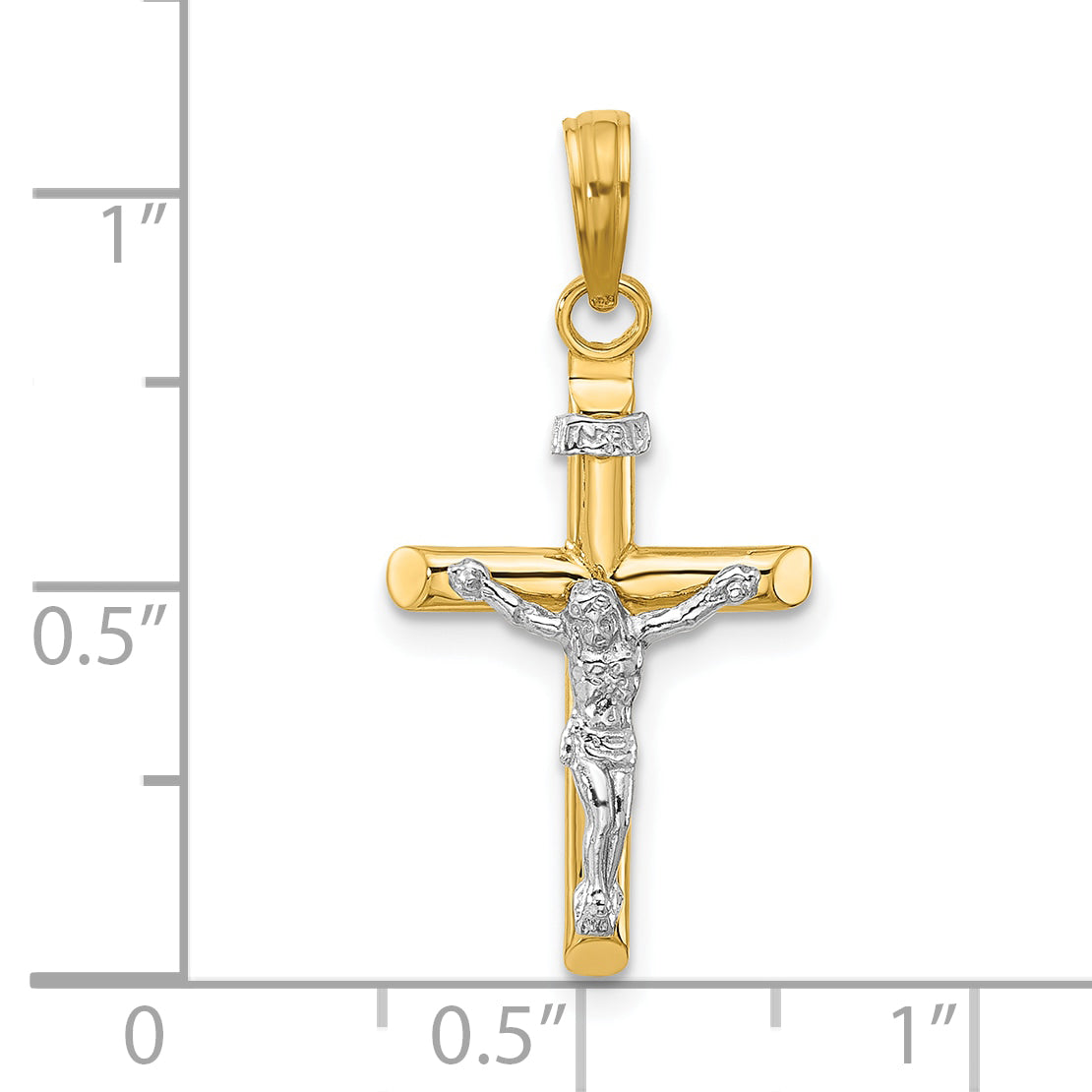 14K Two-tone INRI Hollow Crucifix Charm