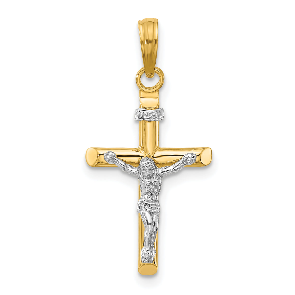 14K Two-tone INRI Hollow Crucifix Charm