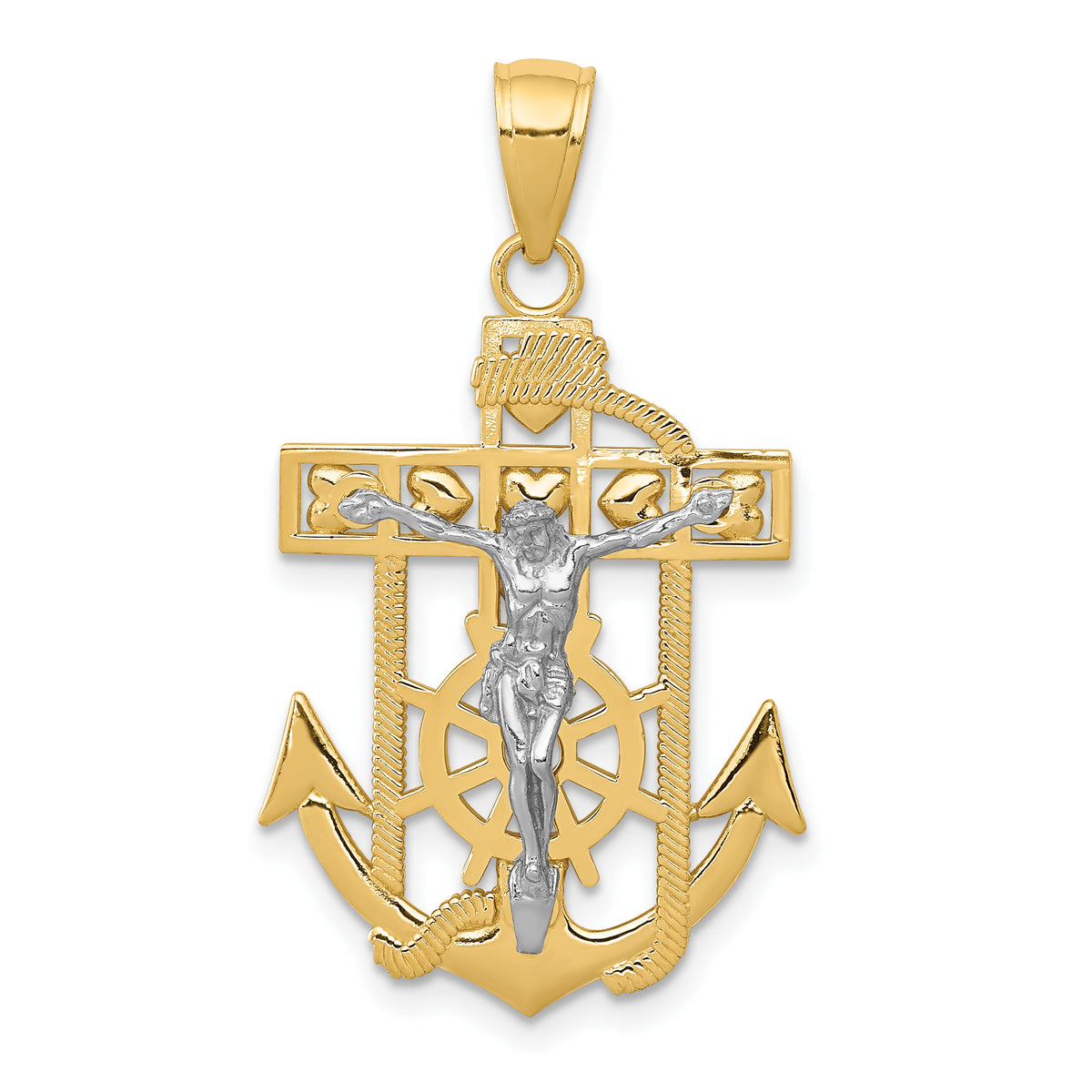 14k Two-tone Mariner's Crucifix Pendant