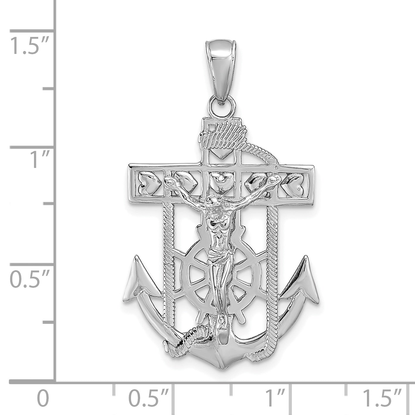 14k White Gold Mariner's Crucifix Pendant