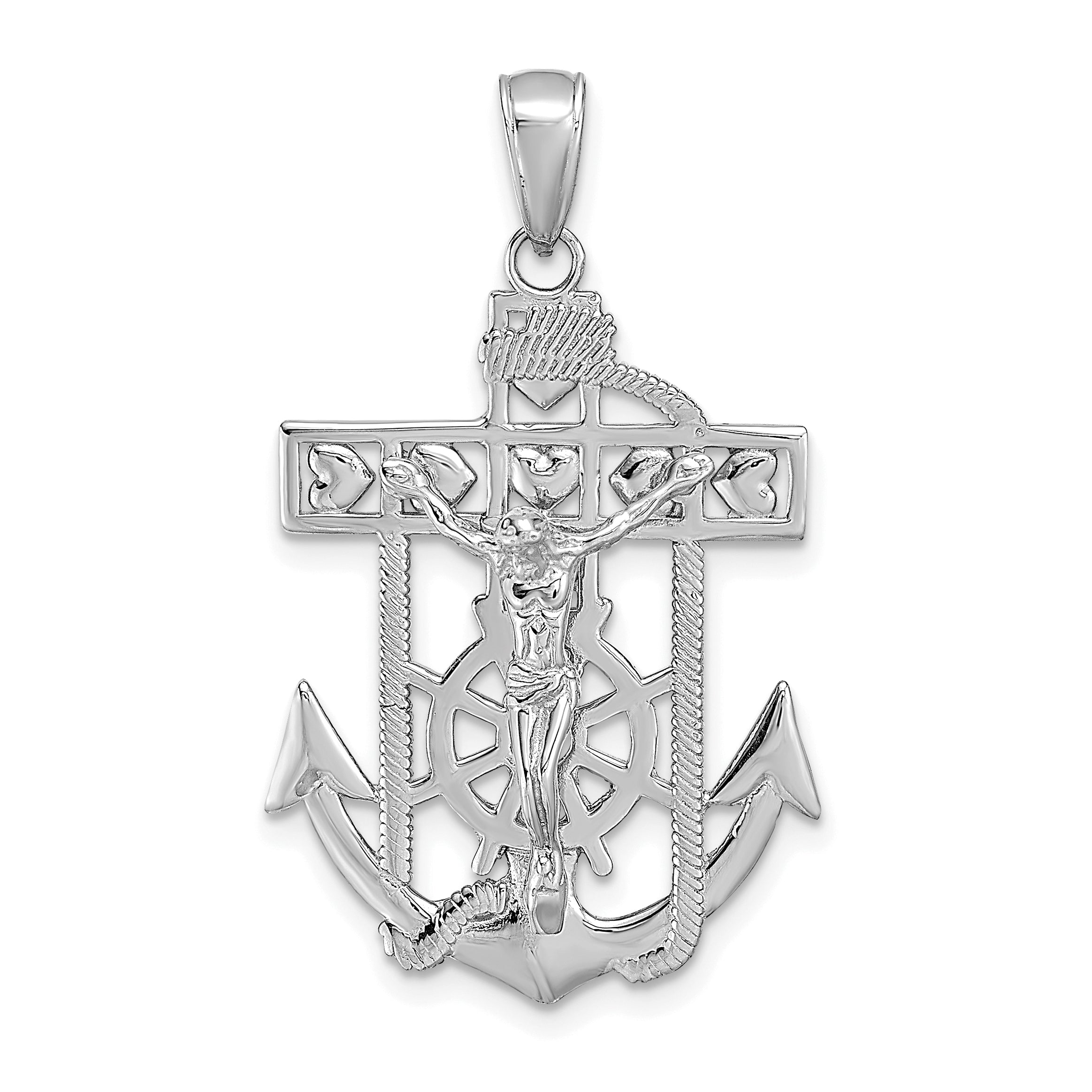 14k White Gold Mariner's Crucifix Pendant