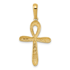 14K Gold Ankh Cross Pendant with Polished Finish, Solid Design