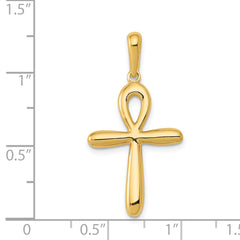 14K Gold Ankh Cross Pendant with Polished Finish, Solid Design