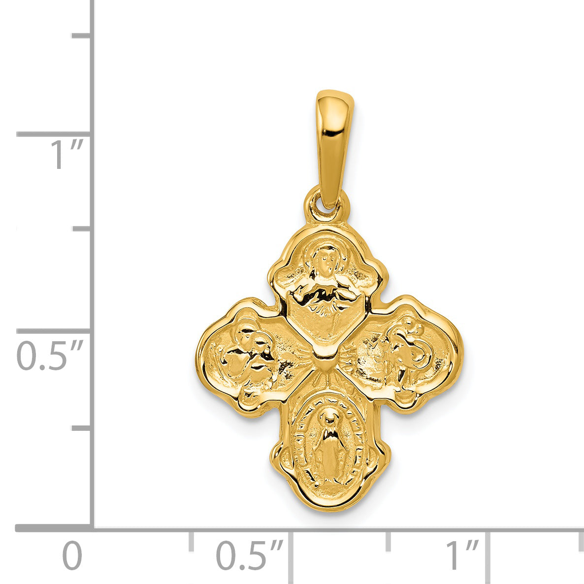 14K Gold Four Way Medal Pendant with Polished Finish