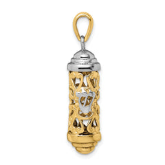 14K Two-Tone Gold 3D Mezuzah Pendant with Polished Finish