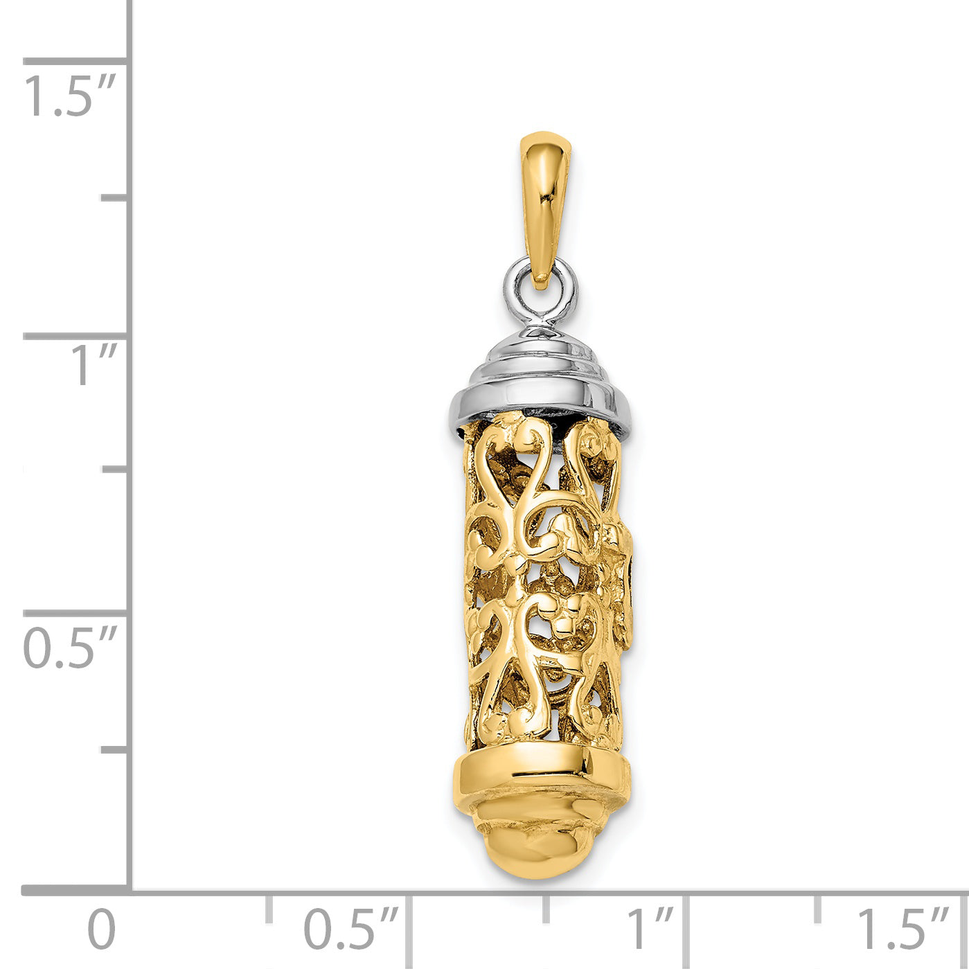 14K Two-Tone Gold 3D Mezuzah Pendant with Polished Finish