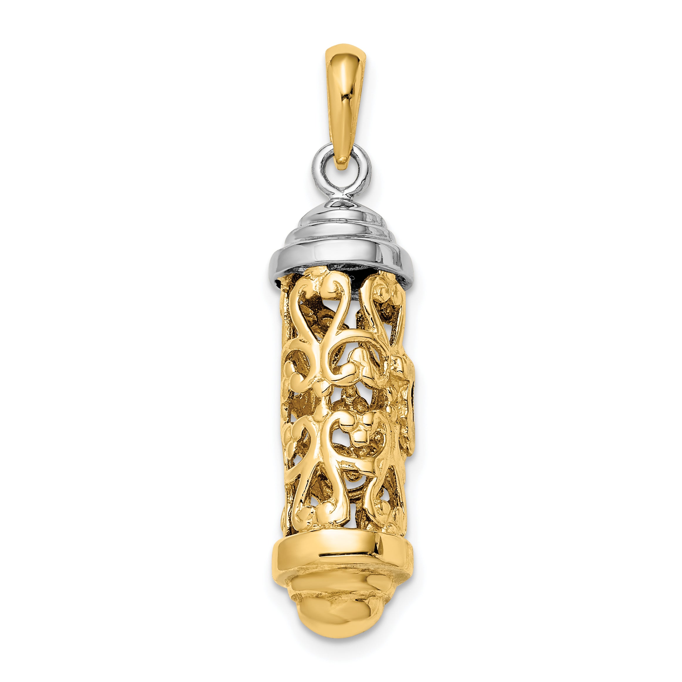 14K Two-Tone 3D Mezuzah Pendant