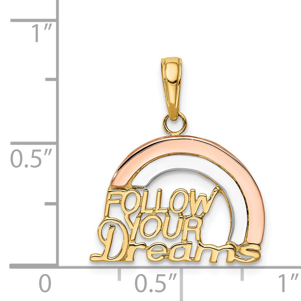 14k Two-tone w/White Rhod FOLLOW YOUR DREAMS Rainbow Charm