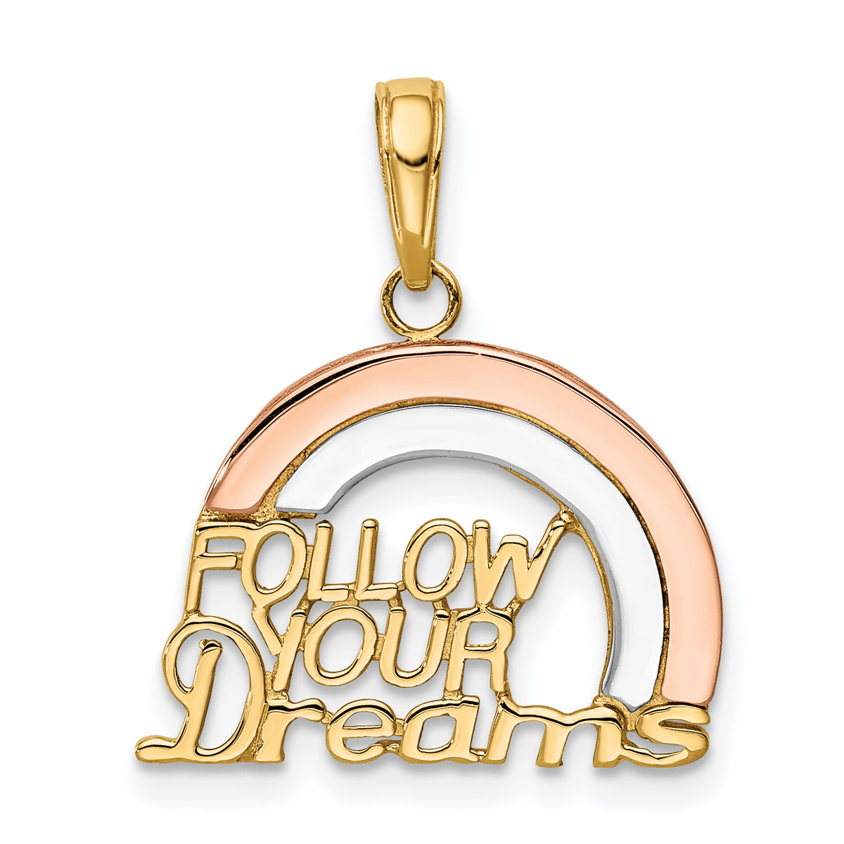 14k Two-tone w/White Rhod FOLLOW YOUR DREAMS Rainbow Charm