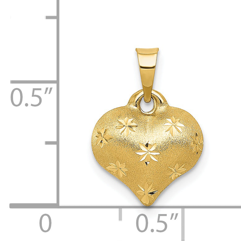 14K Gold Polished Diamond-Cut 3D Puffed Heart Pendant Elegant Charm