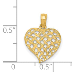 14K Gold Polished Basket Weave Heart Pendant - Elegant and Solid Design