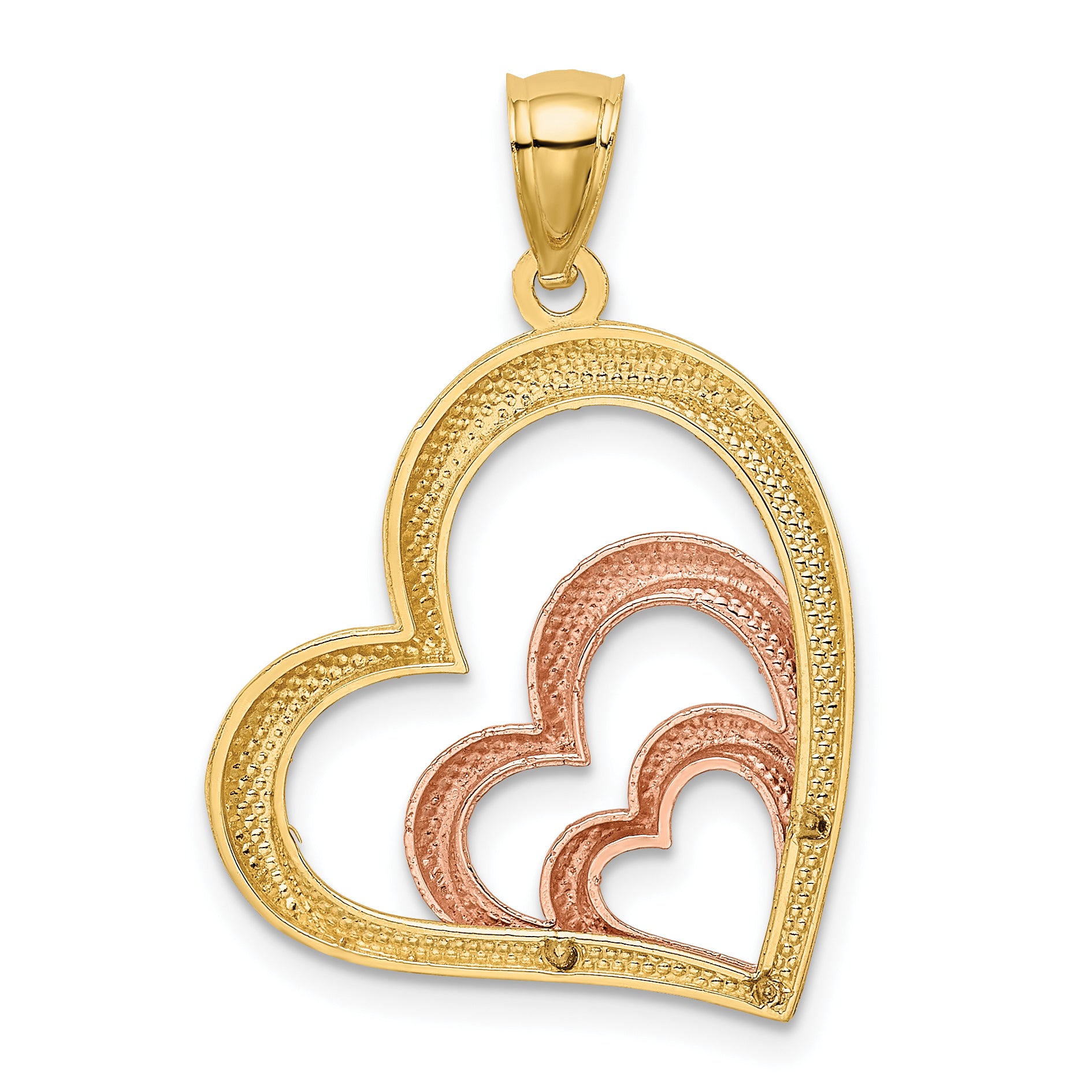 14K Two-Tone Gold 3 Hearts Pendant with Polished White Rhodium Finish