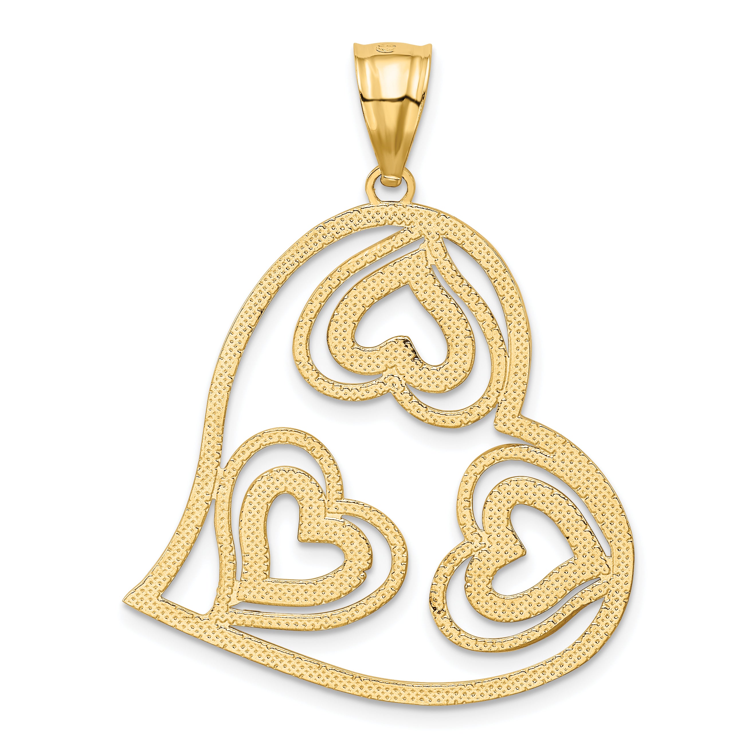 14K w/ Rhodium Polished Hearts Inside Heart Pendant