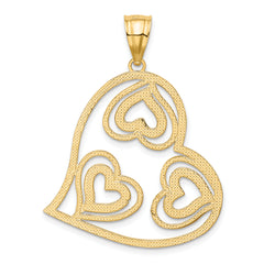 14K Gold Heart Pendant with Rhodium Accents and Polished Finish