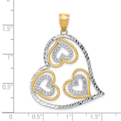 14K Gold Heart Pendant with Rhodium Accents and Polished Finish