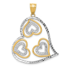 14K w/ Rhodium Polished Hearts Inside Heart Pendant