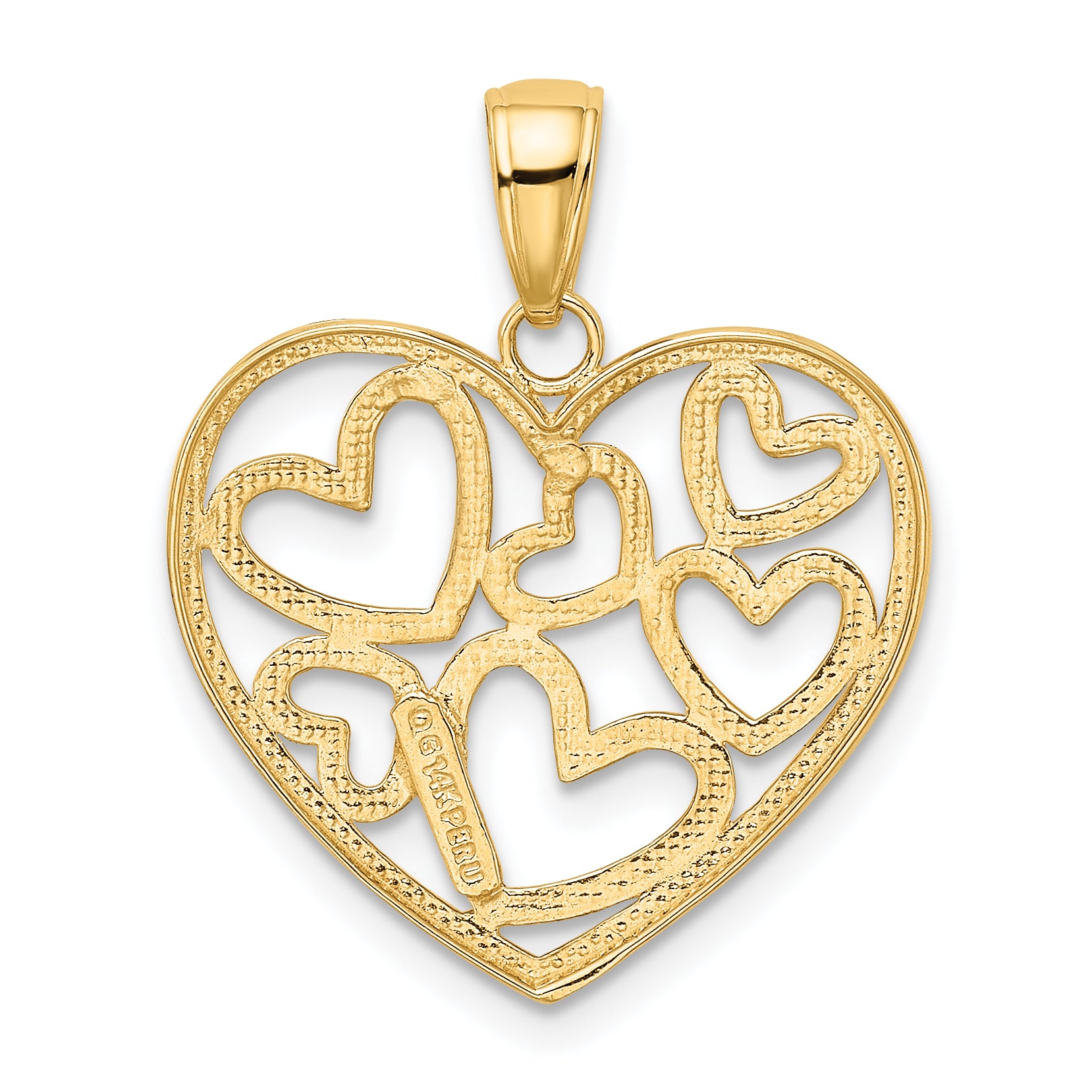 14K Gold and White Rhodium Heart-in-Heart Polished Pendant