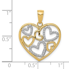 14K Gold and White Rhodium Heart-in-Heart Polished Pendant