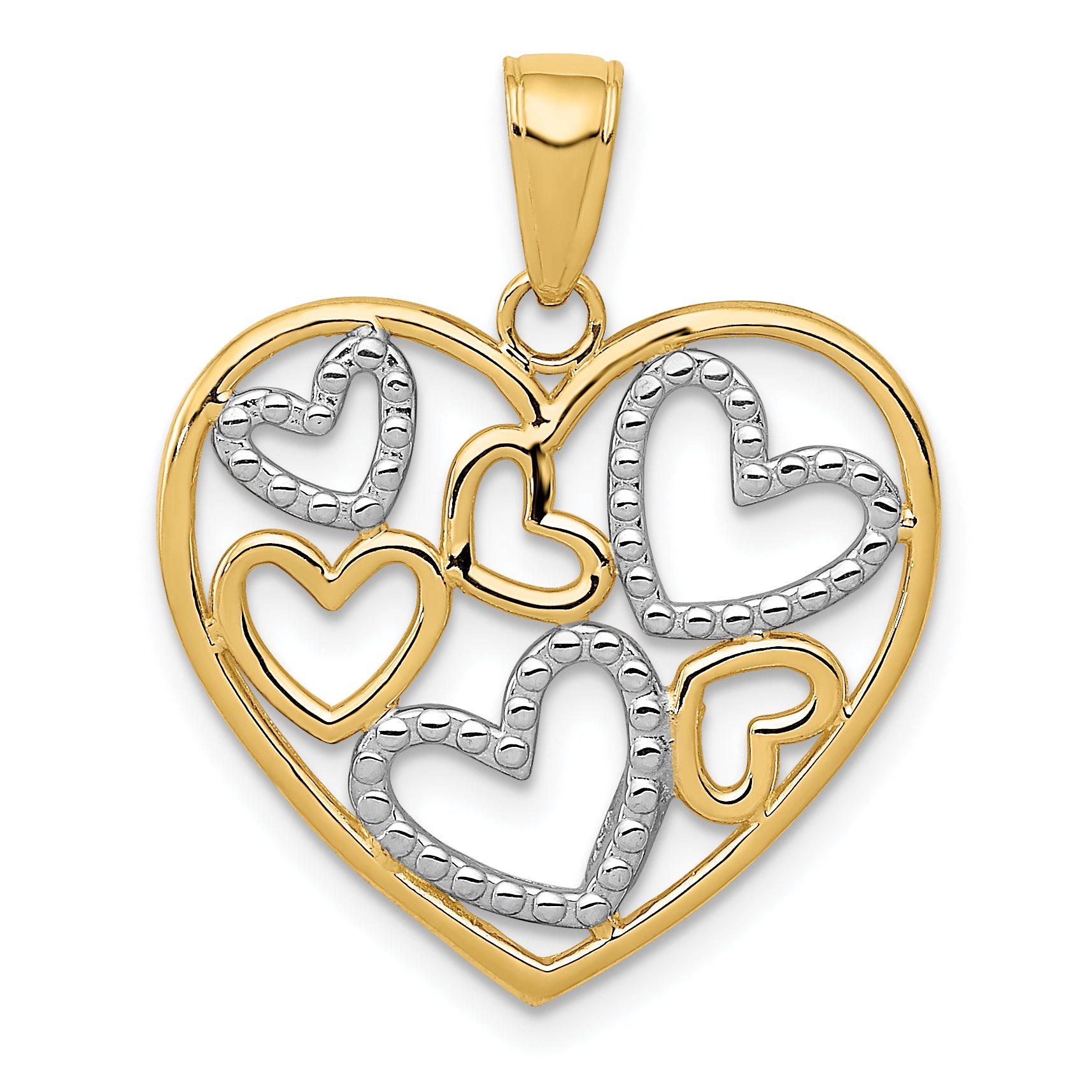 14K and White Rhodium Polished Hearts inside Heart Pendant