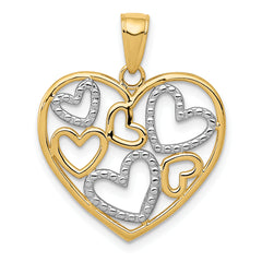 14K and White Rhodium Polished Hearts inside Heart Pendant