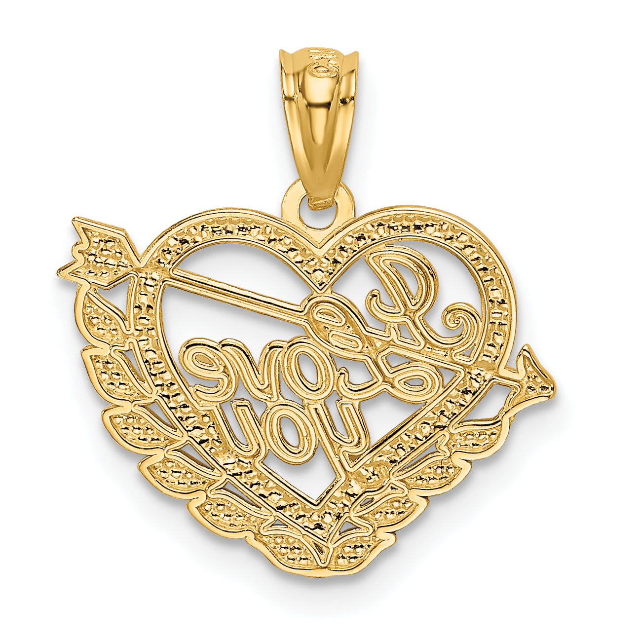 14K Gold and Rhodium Heart Pendant with Polished Diamond-Cut Finish