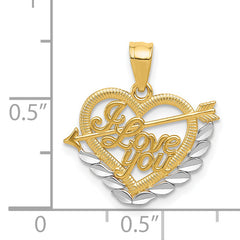 14K Gold and Rhodium Heart Pendant with Polished Diamond-Cut Finish