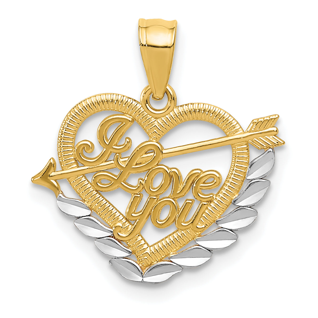 14k and Rhodium I LOVE YOU Heart Pendant