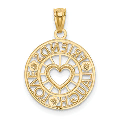 14k and Rhodium Friends, Laugh, Love Circle Pendant