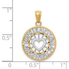 14K Gold and Rhodium Circle Pendant with Diamond-Cut Laugh Love Design