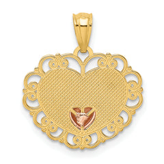 14K Two-Tone Gold MOM Heart Pendant with Polished Finish Elegant Gift