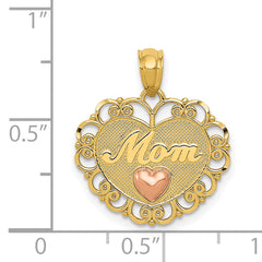 14K Two-Tone Gold MOM Heart Pendant with Polished Finish Elegant Gift