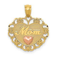 14k Two-tone MOM Heart Pendant