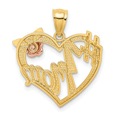 14K Two-Tone Gold #1 MOM Heart Pendant with White Rhodium Accents