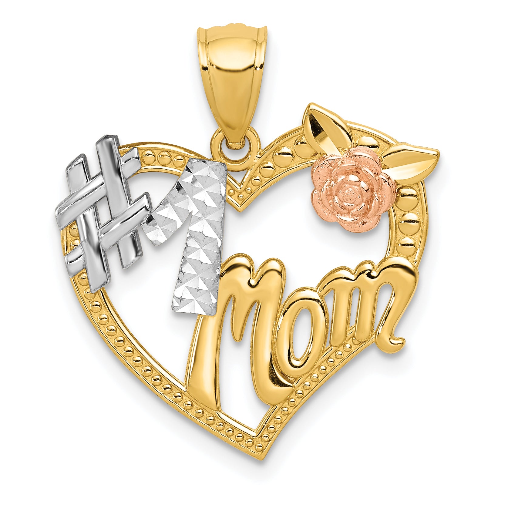 14k Two-tone w/White Rhodium #1 MOM Heart Pendant