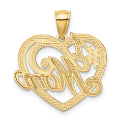 14K Gold and Rhodium Heart Pendant with #1 MOM Design, Polished Finish