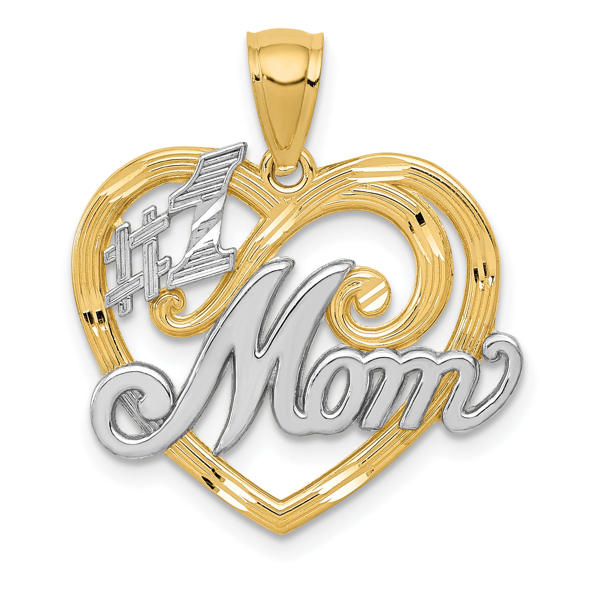 14k and Rhodium #1 MOM Heart Pendant