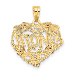 14K Two-Tone Gold MOM Heart Pendant with White Rhodium Accent Polished Finish