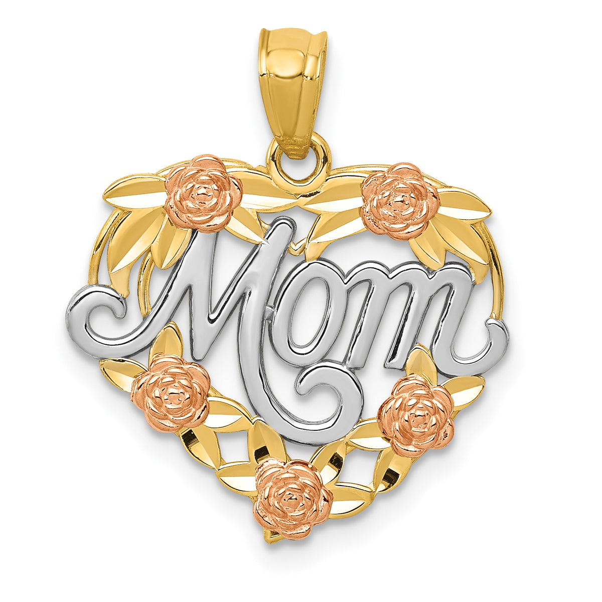 14k Two-tone w/White Rhodium MOM Heart Pendant