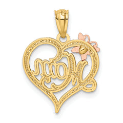 14K Two-Tone Gold MOM Heart Pendant with White Rhodium Accents, Polished Finish