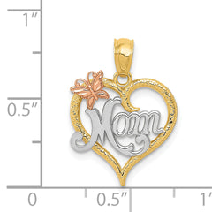 14K Two-Tone Gold MOM Heart Pendant with White Rhodium Accents, Polished Finish