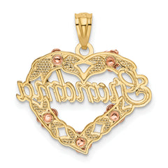 14K Two-Tone Gold Grandma Heart Pendant with White Rhodium Accents