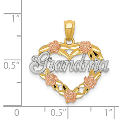 14K Two-Tone Gold Grandma Heart Pendant with White Rhodium Accents