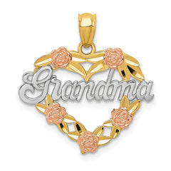 14k Two-tone w/White Rhodium GRANDMA Heart Pendant