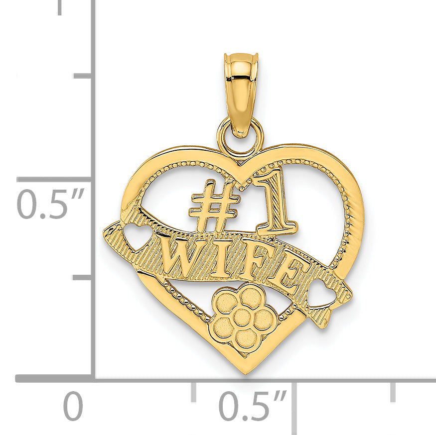 14K Gold #1 Wife Heart Charm with Textured Back Elegant Gift