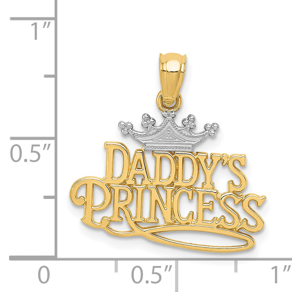 14K Gold & Rhodium DADDY'S PRINCESS Pendant with White Accents Casted, Solid Design