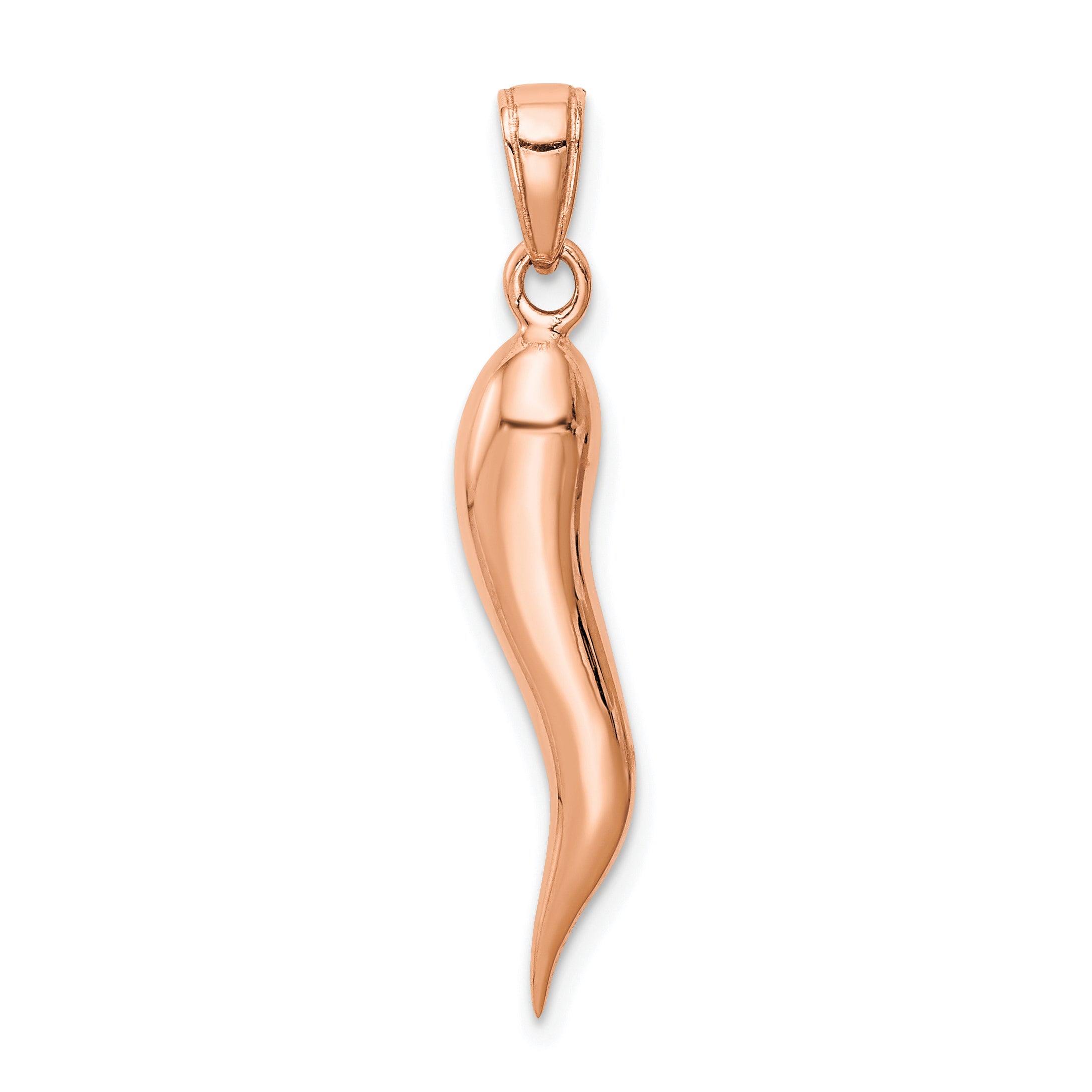 14k Rose Gold Large 3D Italian Horn Pendant