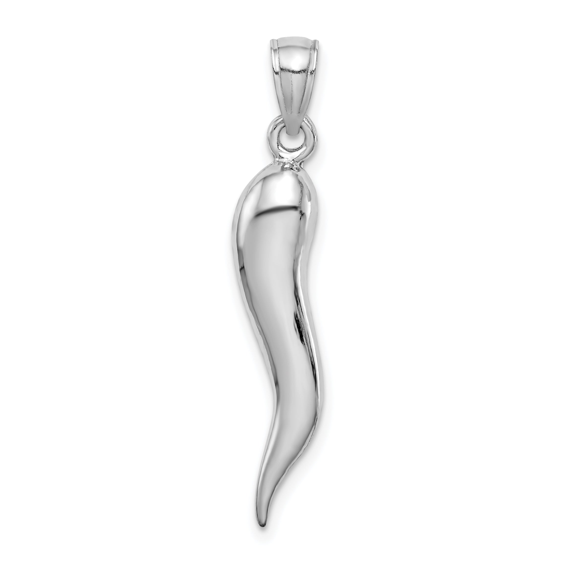 14k White Gold Large 3D Italian Horn Pendant