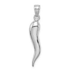 14k White Gold Large 3D Italian Horn Pendant