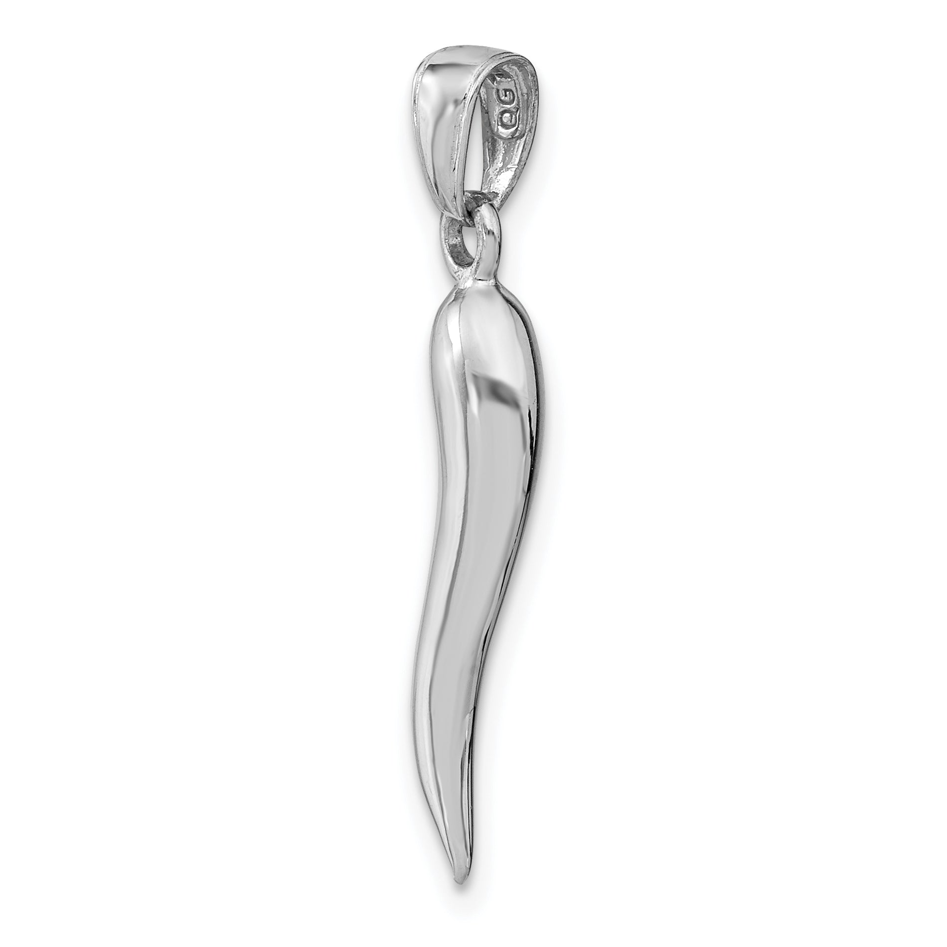 14k White Gold Large 3D Italian Horn Pendant