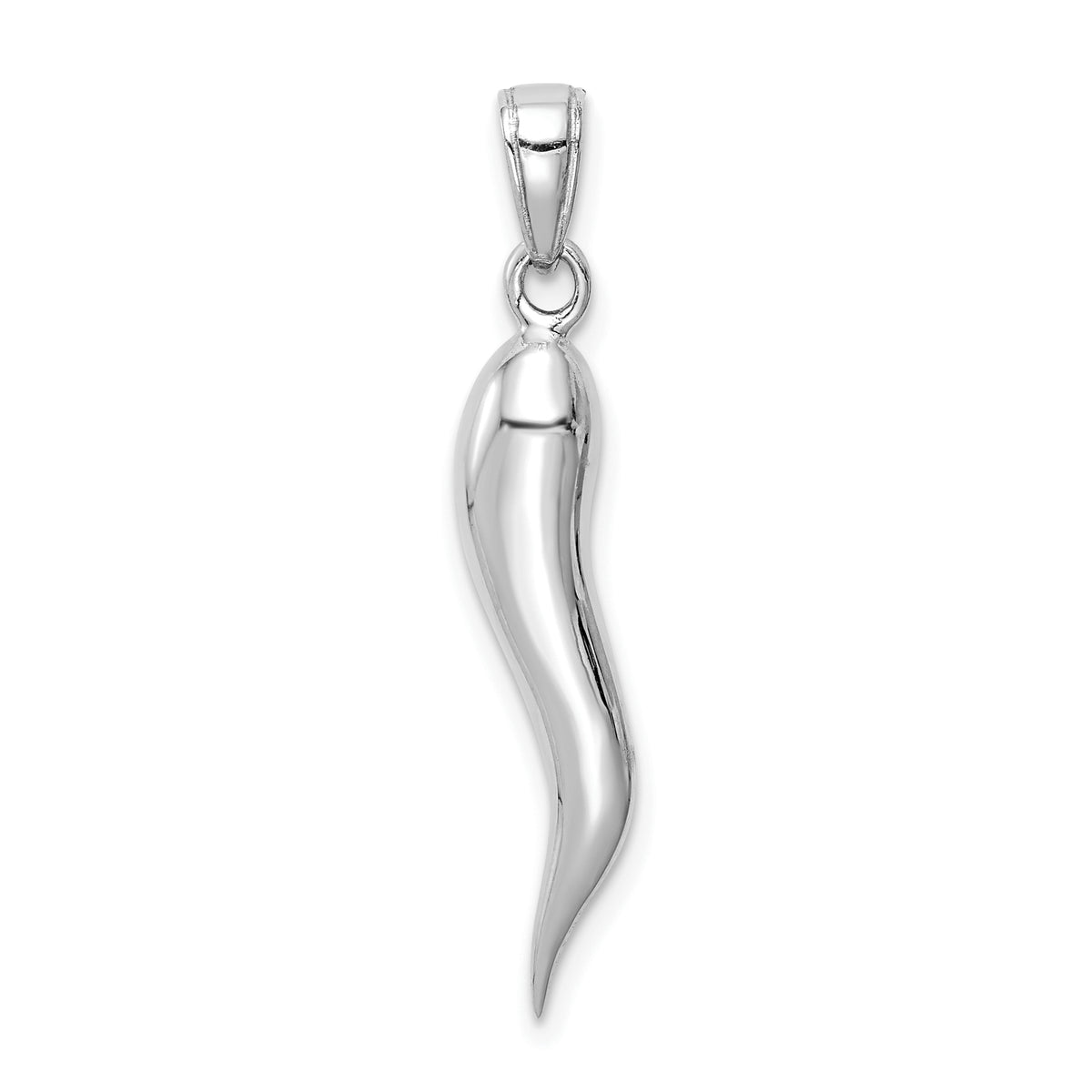 14k White Gold Large 3D Italian Horn Pendant